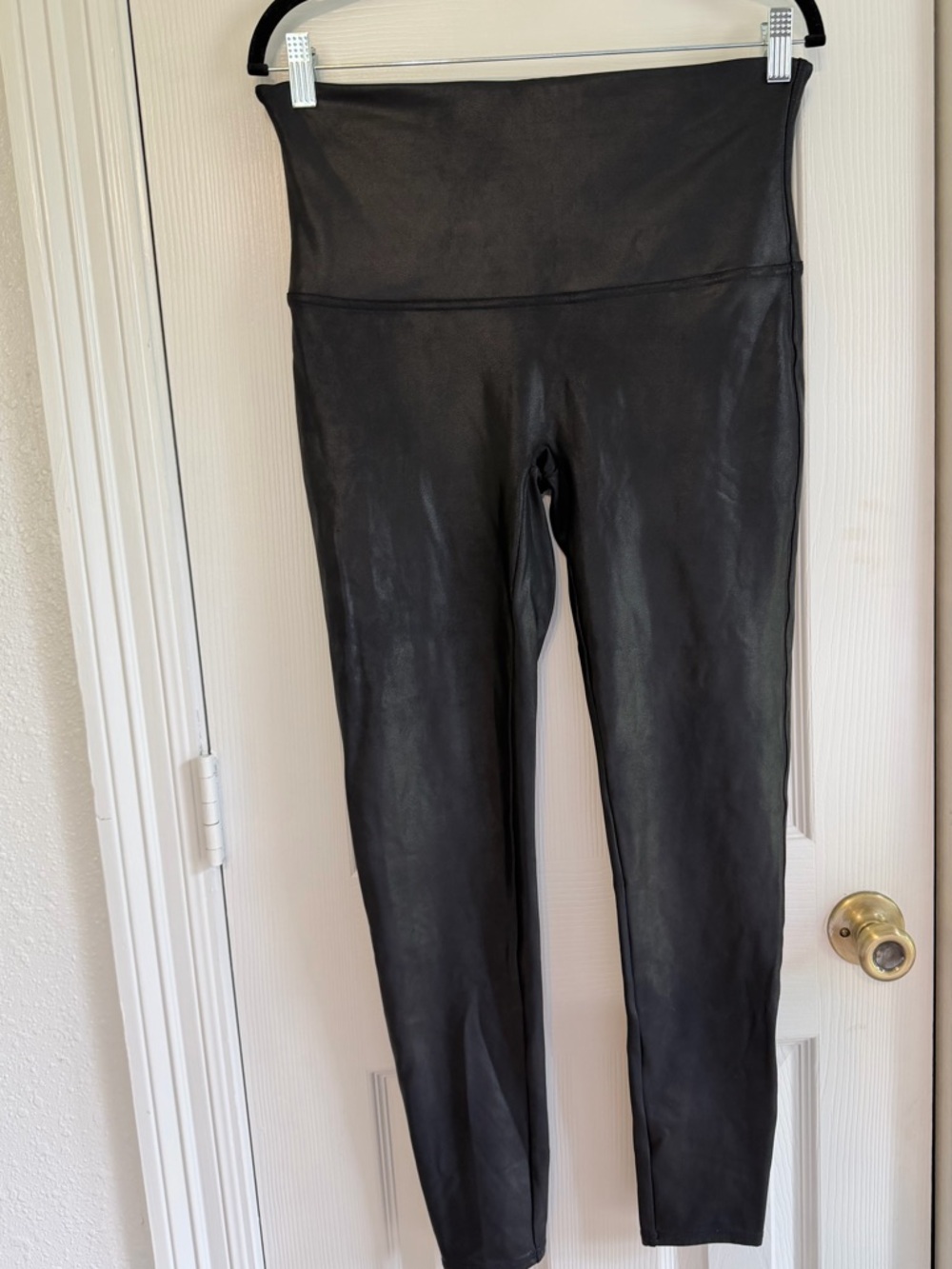 Spanx Faux Leather Leggings 1X Black High Waisted Shaping Moto Look